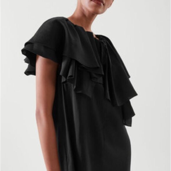 COS Black Ruffled Tunic Dress Size 10 Classic Dramatic Mini - Picture 11 of 12
